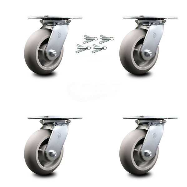 6 Inch Thermoplastic Rubber Caster Set with Ball Bearings and Swivel Locks SCC